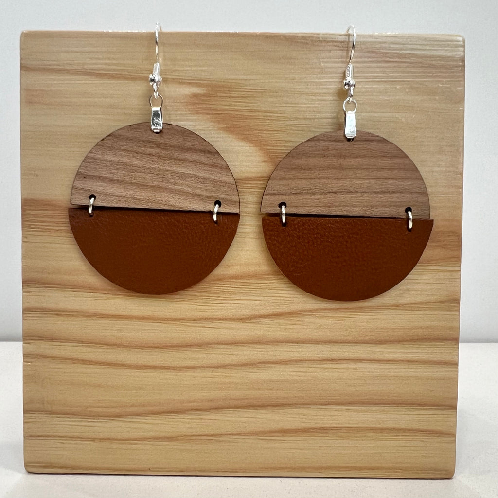 Genuine Leather and Cherry Earrings Silver S925 clamp style hooks