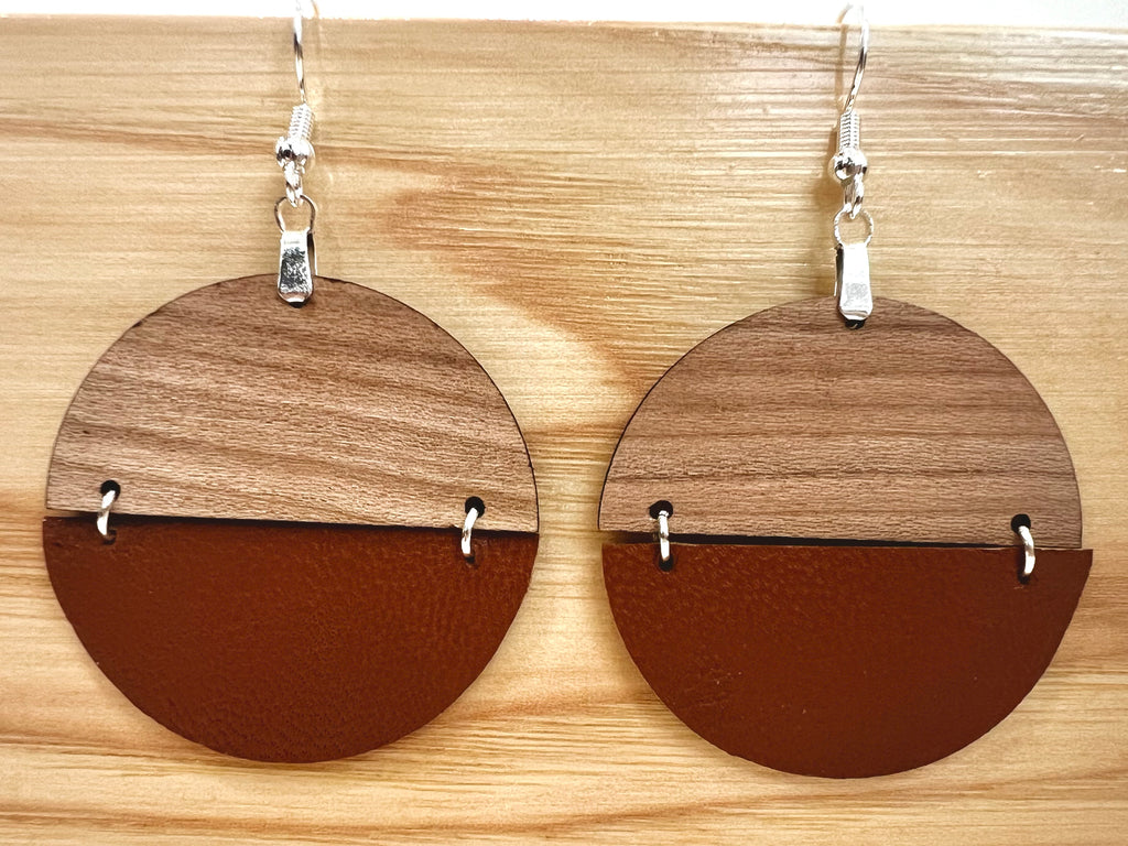 Genuine Leather and Cherry Earrings Silver S925 clamp style hooks