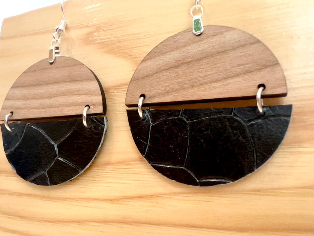 Genuine Leather and Cherry Earrings Silver S925 clamp style hooks