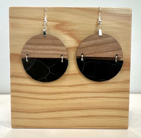 Genuine Leather and Walnut Earrings Silver S925 clamp style hooks